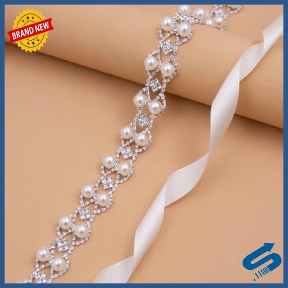 Handmade Rhinestone Pearl Wedding Belt Sash for Brides Bridesmaids main image 5